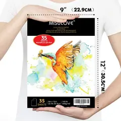 Watercolor Pads, 9x12", Glue Bound, Acid-Free Paper, 35 Sheets (140lb/300gsm), Art Sketchbook for Painting & Drawing with Most Wet & Dry Media, Ideal for Beginners, Artists & Professionals