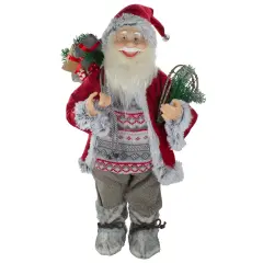 Northlight 2' Standing Santa Christmas Figure Carrying Snow Shoes and Presents Red