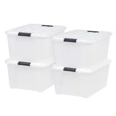 IRIS USA 45 Quart Plastic Storage Container Bin with Latching Lid, Pearl, 4 Pack Clear