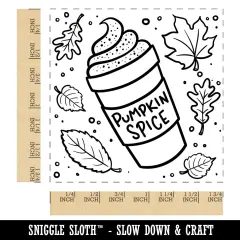 Pumpkin Spice Latte Coffee Autumn Leaves Square Rubber Stamp for Stamping Crafting