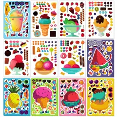 Wrapables Make Your Own Sticker Sheets, DIY Make a Face Animal, Food, Party Favor Stickers (24 Sheets) Desserts