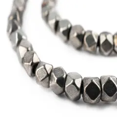 The Bead Chest Dark Silver Faceted Diamond Cut Beads 6mm White Metal Large Hole 24 Inch Strand