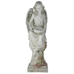 Roman 21" Joseph's Studio LED Solar Powered Angel on a Pedestal Outdoor Garden Statue Gray