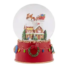 Northlight Santa and Reindeer Christmas Night Musical Snow Globe - 7" Red