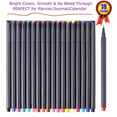 18-Pack Journal Planner Pens Colored Fine Point Markers Fine Tip Drawing Pens Fineliner Pens for Journaling, Writing, Note-Taking, Calendars, Coloring, Art, and Office Back-to-School Supplies