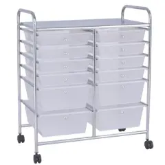 Mobile 12-Drawer Storage Organizer Cart with Ventilated Top Locking Wheels and Sturdy Frame White