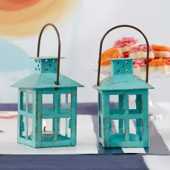 Vintage Blue Distressed Lantern - Medium (Set of 2)