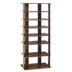 7-Tier Dual 14 Pair Shoe Rack Free Standing Concise Shelves Storage Brown