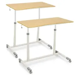 Height Adjustable Computer Standing Desk with 4 Universal Casters and I Shaped Base Natural