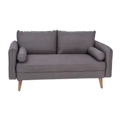 Emma and Oliver Carthage Upholstered Mid-Century Modern Pocket Spring Loveseat with Wooden Legs and Removable Back Cushions Stone Gray