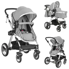 Babyjoy Folding Aluminum Infant Baby Stroller Kids Carriage Pushchair W/ Diaper Bag Gray/Blue/Khaki