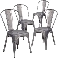 Emma and Oliver 4 Pack Metal Indoor Stackable Chair Clear Coated