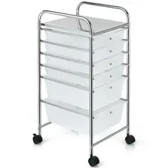 Multi-functional 6 Drawers Rolling Storage Cart Organizer with Four Movable Casters Clear