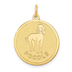 14K Yellow Gold Poodle Disc Charm Dog Jewelry Pendant 26mm x 20mm