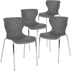 Emma and Oliver 4 Pack Contemporary Design Plastic Stack Chair Gray