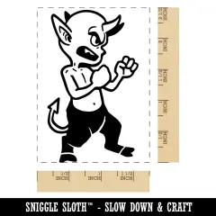 Feisty Little Devil Imp Boy Demon Rectangle Rubber Stamp for Stamping Crafting