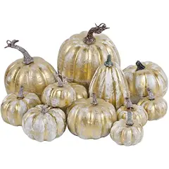 Thanksgiving Pumpkin Decorations, 12 Pcs Assorted Sizes Artificial Foam Golden Pumpkins Fall Autumn D&eacute;cor for Harvest Table Home Indoor Outdoor