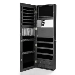 Multipurpose Storage Jewelry Cabinet with 4 Drawers and Full-length Mirror Black