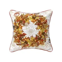 Autumn Wreath Thanksgiving Printed and Embroidered Throw Pillow, 18" x 18"
