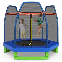 Mini Trampoline for Kids with Safety Net Foam Poles Steel Frame Bounce Jumper for Indoor Outdoor Blue Green Orange