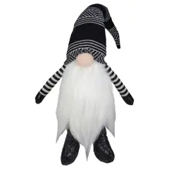 Northlight Plush Gnome with Striped Arms Christmas Figure - 28" - Black and White