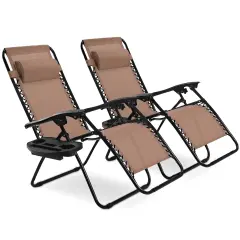 2 Pieces Folding Recliner Zero Gravity Lounge Chair Brown