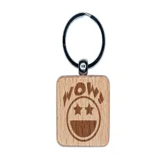 Wow with Happy Face Star Eyes Teacher Motivation Engraved Wood Square Keychain Tag Charm