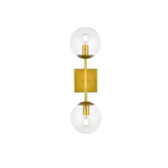 Neri 2 lights brass and clear glass wall sconce
