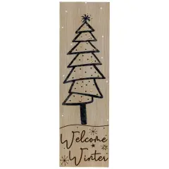 Northlight Rectangular "Welcome Winter" Christmas Tree Wooden Wall Sign - 15.75" Brown