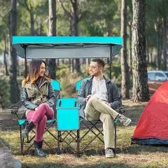 Goplus Portable Folding Camping Canopy Chairs w/ Cup Holder Cooler Outdoor Red\Blue\Turquoise