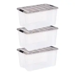 IRIS USA 72 Quart Stack & Pull Clear storage Box, Gray, 3 Pack