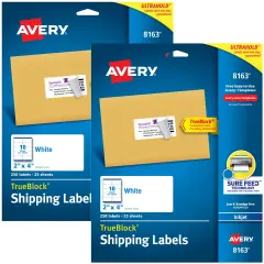Avery Printable Shipping Labels with Sure Feed, 2" x 4", White, 2 Packs, 500 Blank Mailing Labels Total (21936)