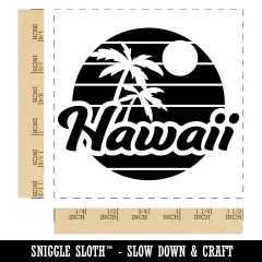 Hawaii Sunset Text with Palm Trees Self-Inking Rubber Stamp Ink Stamper Black