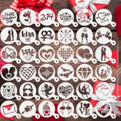 36 Pieces Valentine's Day Cookie Stencils, Reusable Cookie Coffee Decorating Stencils Templates Mold Tools for Cookies Baking Painting Dessert Coffee Decoration DIY Valentines Party Decor