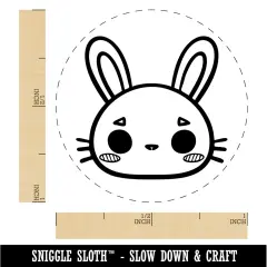 Charming Kawaii Chibi Rabbit Bunny Face Blushing Cheeks Self-Inking Rubber Stamp for Stamping Crafting Planners Black