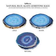 Blue Agate Coasters, Drinkware Coasters, Electroplated Agate Slice Home D&eacute;cor, Agate Canvas, GemMartUSA (BLCO)