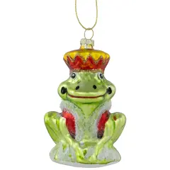 Northlight Prince Frog Glass Christmas Hanging Ornament - 3.5" - Lime Green and Red