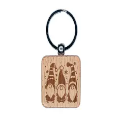 Christmas Gnome Trio Engraved Wood Square Keychain Tag Charm