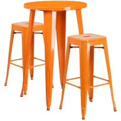 Merrick Lane Giosetta Patio Set with Table and Backless Stools - Powder Coated Metal Frames for Indoor and Outdoor Use Orange