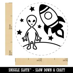 Alien and Rocket Space Self-Inking Rubber Stamp Ink Stamper for Stamping Crafting Planners Red