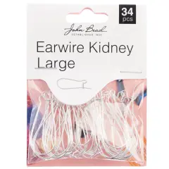 John Bead Earwire Kidney Large 33x15mm 34/Pkg-Silver