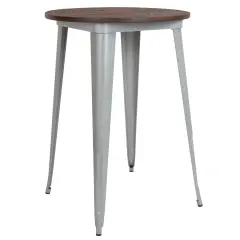 Emma and Oliver 30" Round Wood/Metal Indoor Bar Height Table Silver