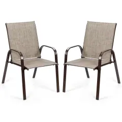 2 Pieces Patio Outdoor Dining Chairs with Powder Coated Steel Frame Grey