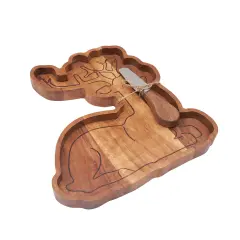 Reindeer Shaped Wooden Serving Board with Spreader 10.75 x11.00-in.