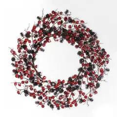 Napco Red Berry and Pine Cone Snow Flocked Artificial Christmas Wreath - 24 inches Unlit