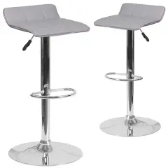 Emma and Oliver 2 Pack Contemporary Vinyl Adjustable Height Barstool with Quilted Wave Seat and Chrome Base Gray