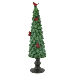 Northlight Glittered Christmas Tree with Red Cardinals Decoration - 14.5" - Green and Red