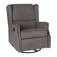 Merrick Lane Abby 3-in-1 Wingback Manual Recliner Rocker Swivel Glider Chair Dark Gray