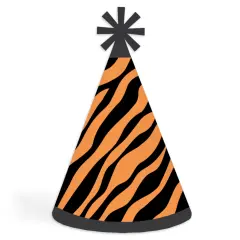 Big Dot of Happiness Tiger Print - Cone Happy Birthday Party Hats for Kids and Adults - Set of 8 (Standard Size)