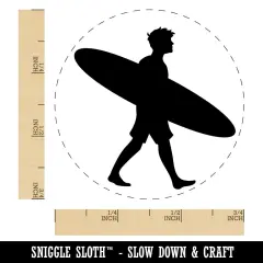 Surfer Man with Surfboard Walking Self-Inking Rubber Stamp Ink Stamper for Stamping Crafting Planners Orange